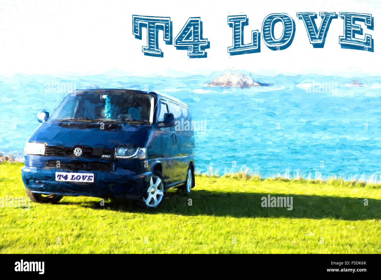 VW T4 surf wagon van Crantock Newquay Cornwall UK couleur bleu Banque D'Images