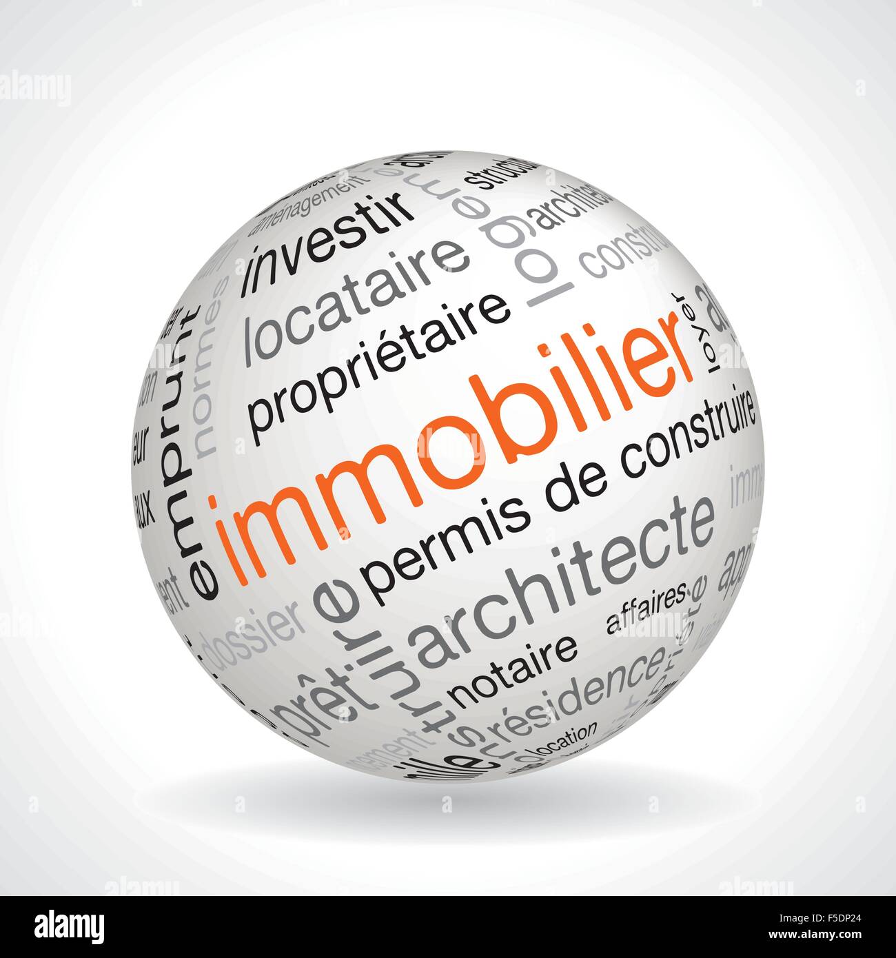L'immobilier français thème sphère avec mots-clés vecteur complet Illustration de Vecteur