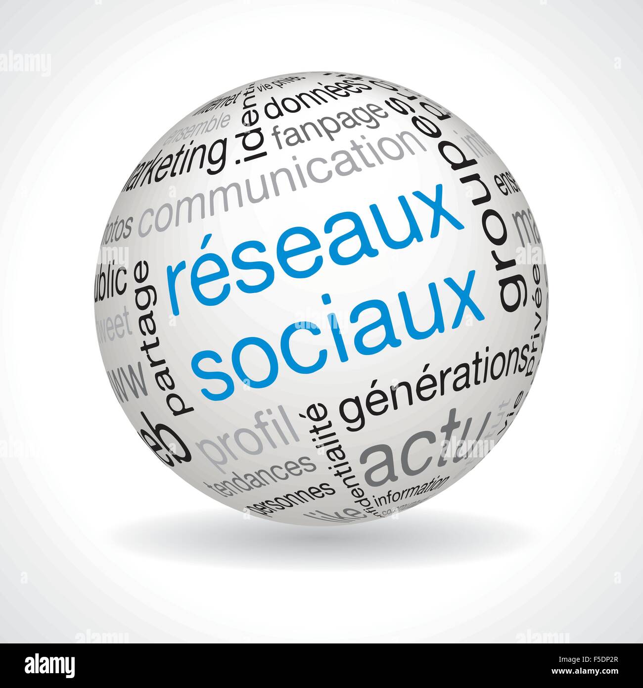 Réseau social français sphère avec thème mots-clés vecteur complet Illustration de Vecteur