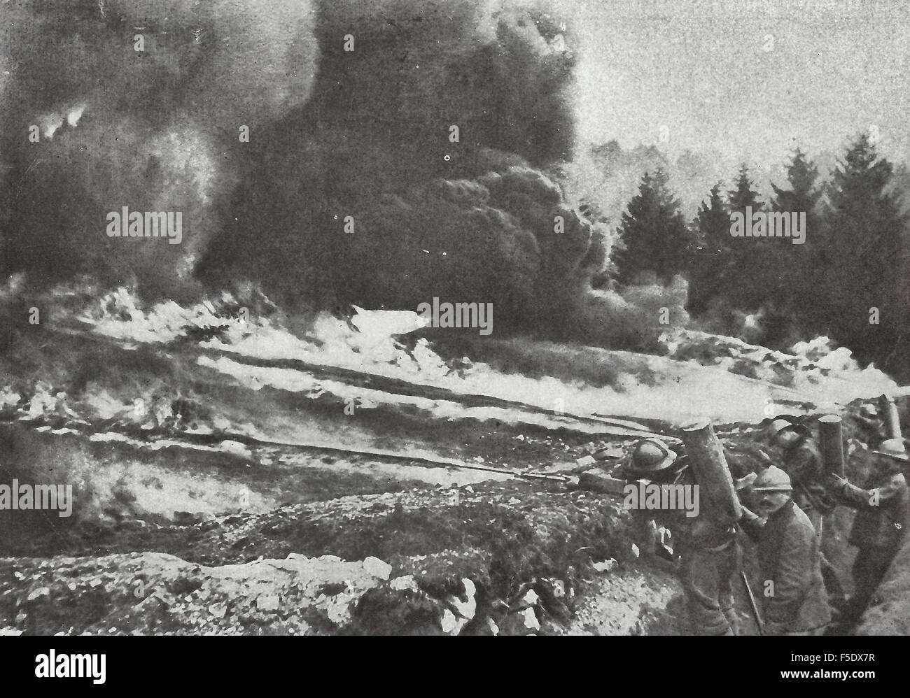 Un barrage de feu liquide - Première Guerre mondiale Banque D'Images