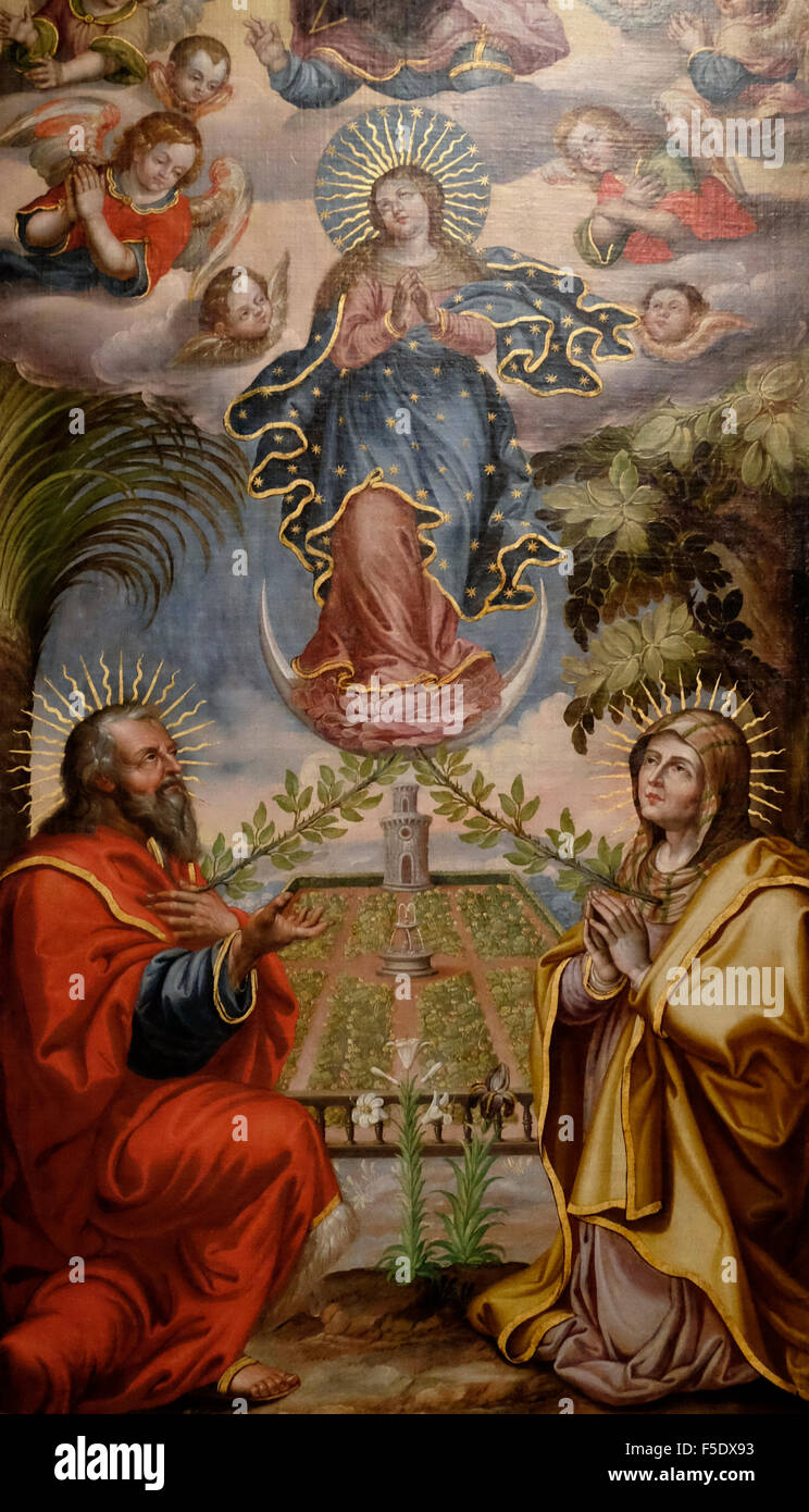 Immaculée Conception avec les Saints Anne et Joachim - Anonyme - circa 1690 Mexique Banque D'Images
