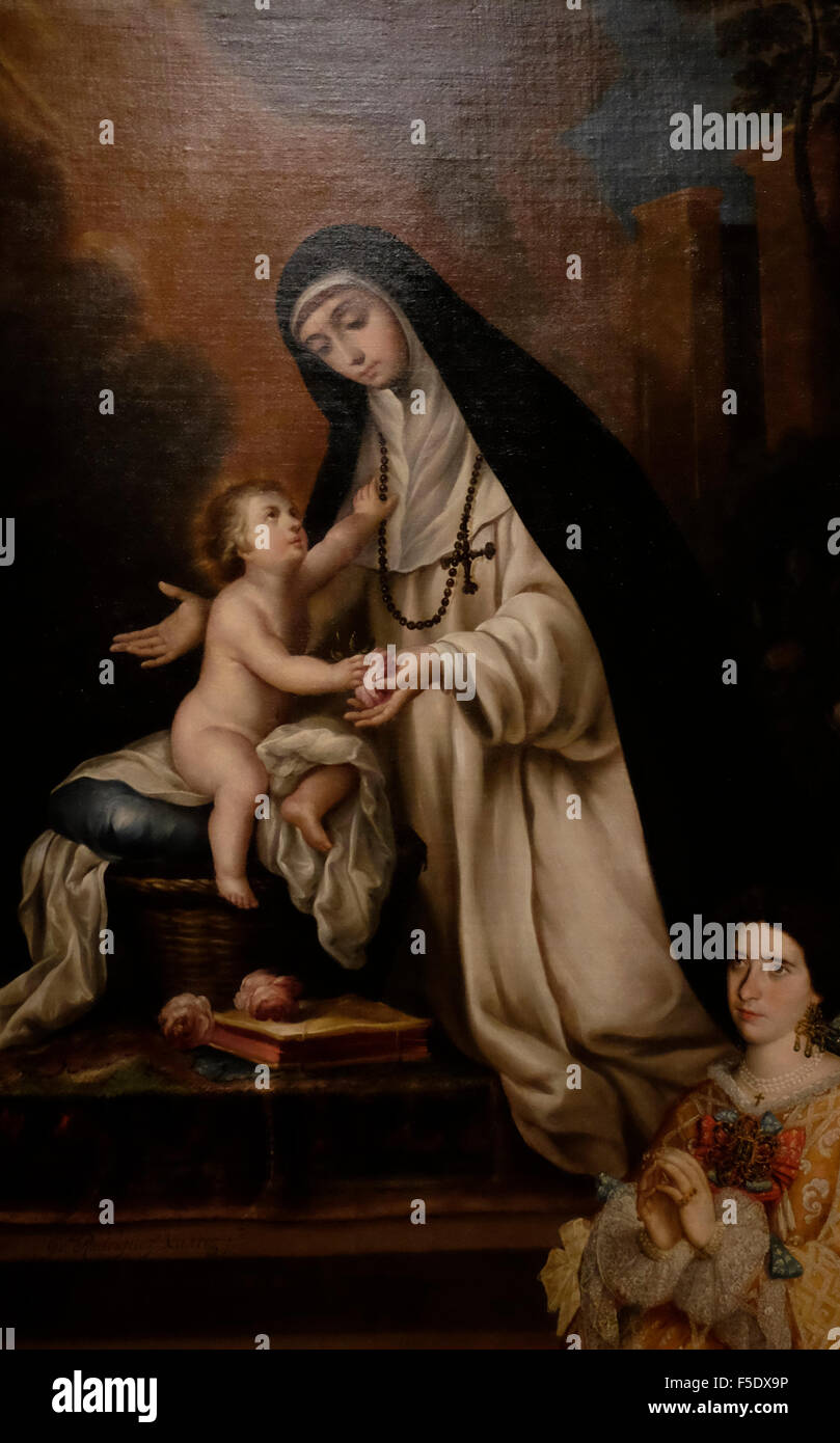Sainte Rose de Lima avec le Christ Enfant et des donateurs Figure - Juan Rodriguez Juárez - 1700 Banque D'Images
