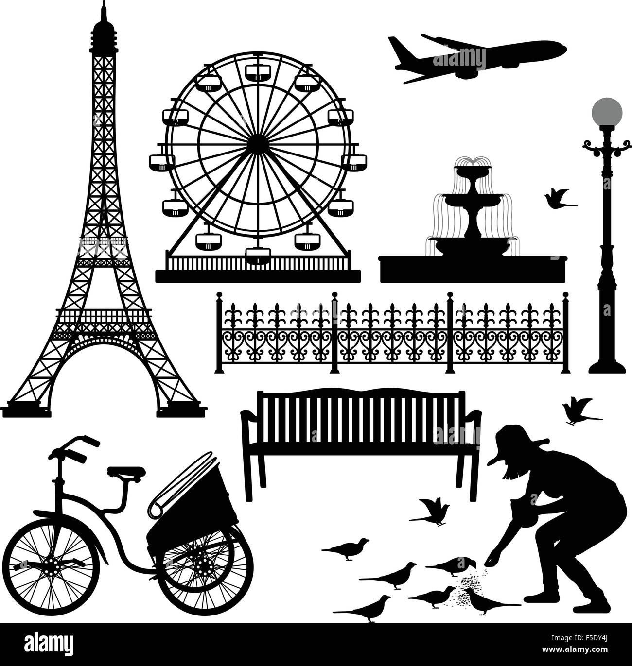 Grande Roue De Paris Tour Eiffel Illustration de Vecteur