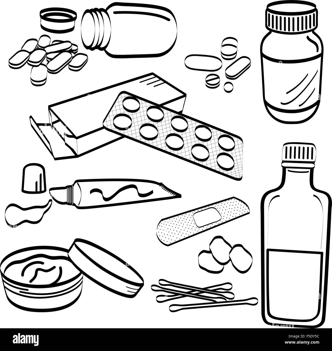 Médecine médical Comprimé Comprimé Doodle Illustration de Vecteur