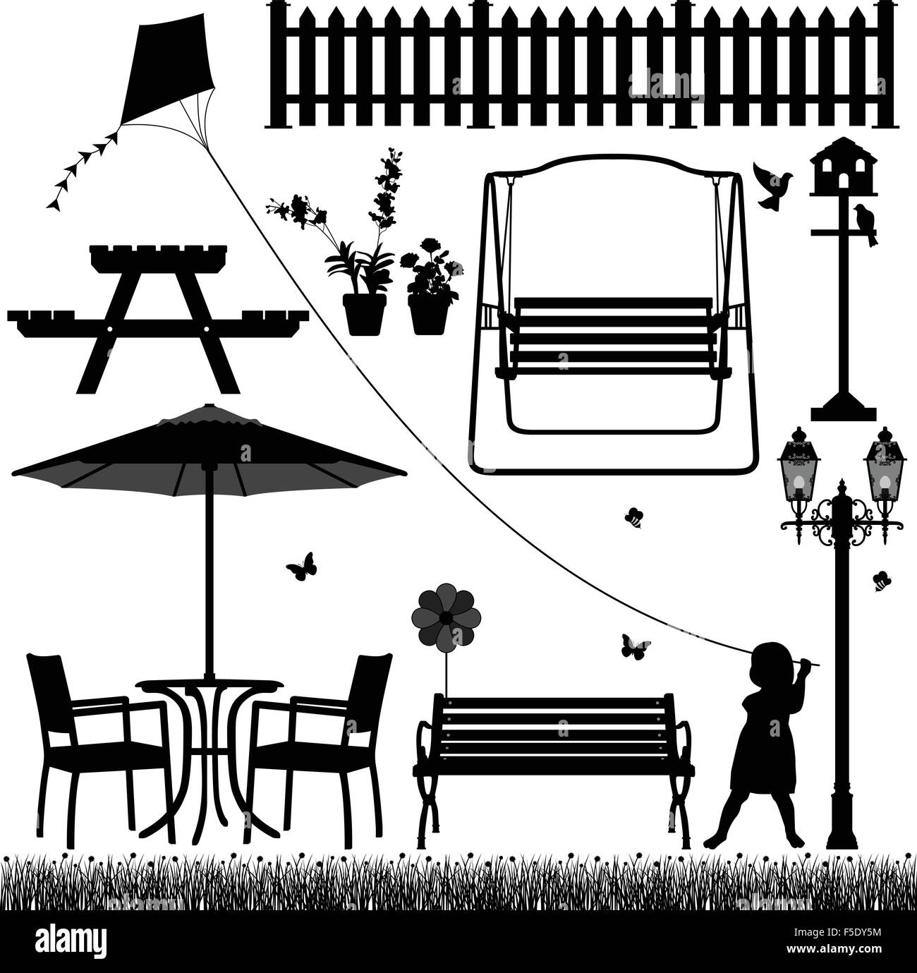 Champ de cour jardin piscine en plein air Parc enfant Illustration de Vecteur
