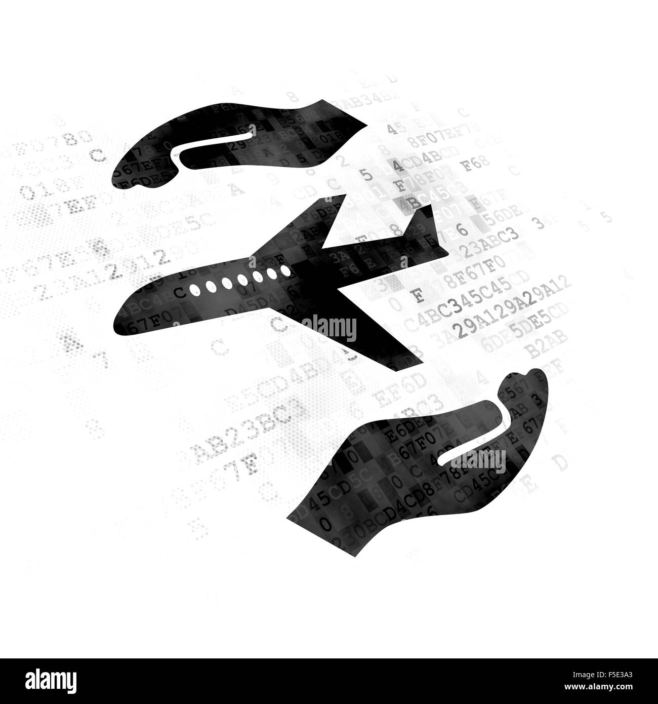 Concept d'assurance : avion et sur Palm Digital background Banque D'Images Concept d'assurance : avion et sur Palm Digital background Banque D'Images