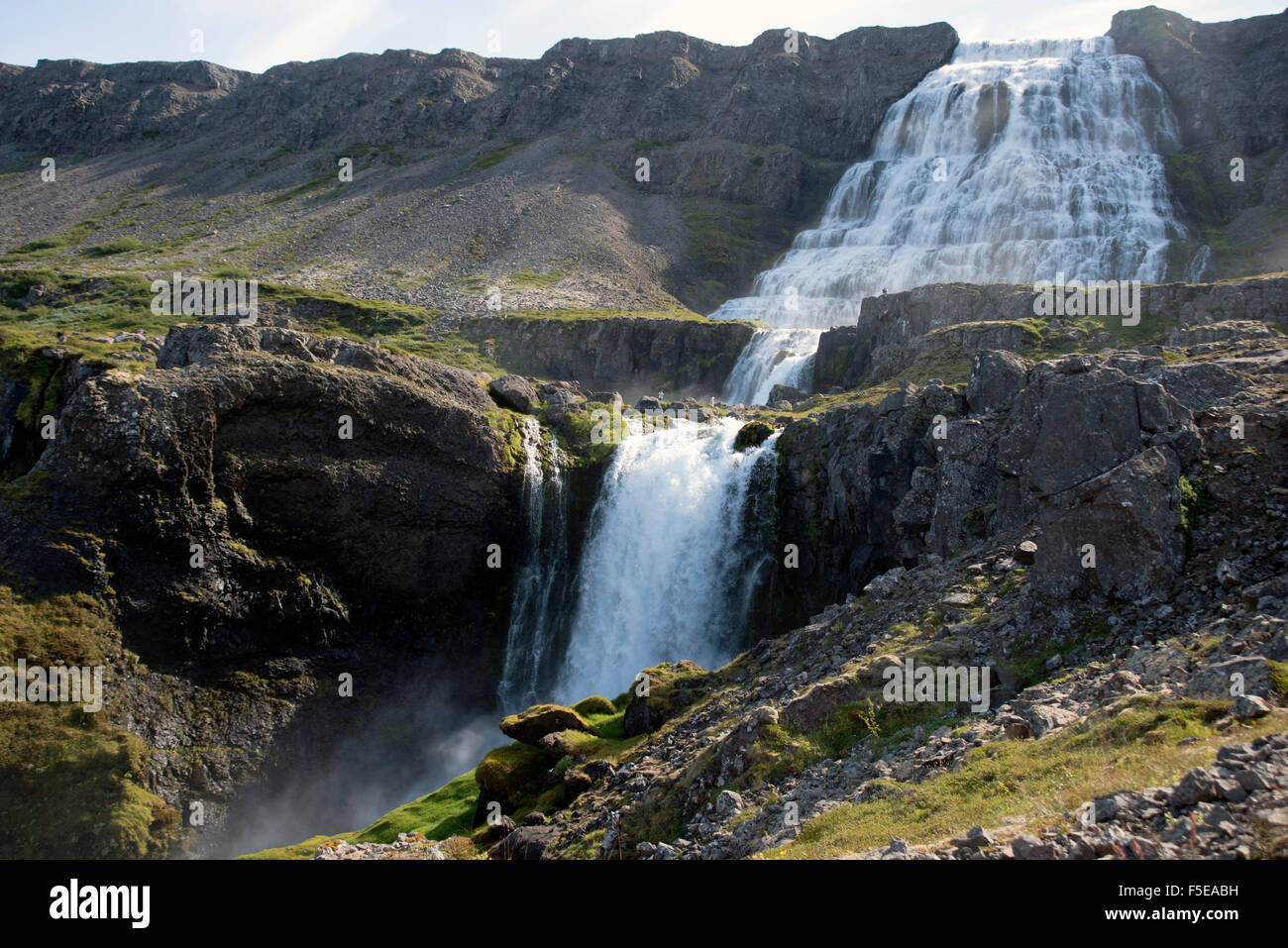 Dynjandi (Fjallfoss) cascade, Fjords de l'Ouest, l'Islande, les régions polaires Banque D'Images