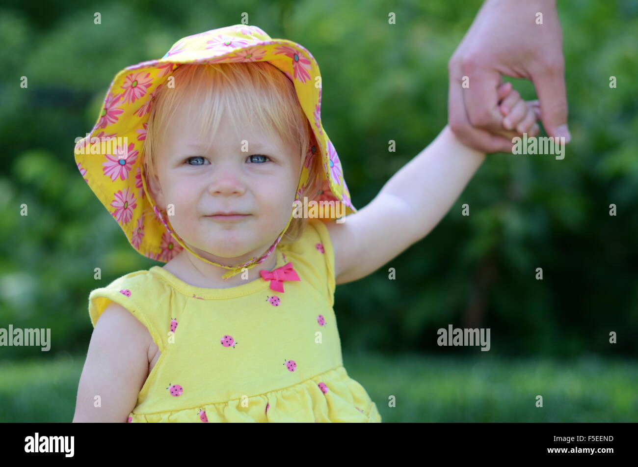 Baby Girl holding sa main du père Banque D'Images