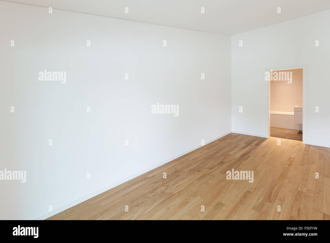 Intérieur de l'appartement neuf, salle vide avec plancher en bois Banque D'Images