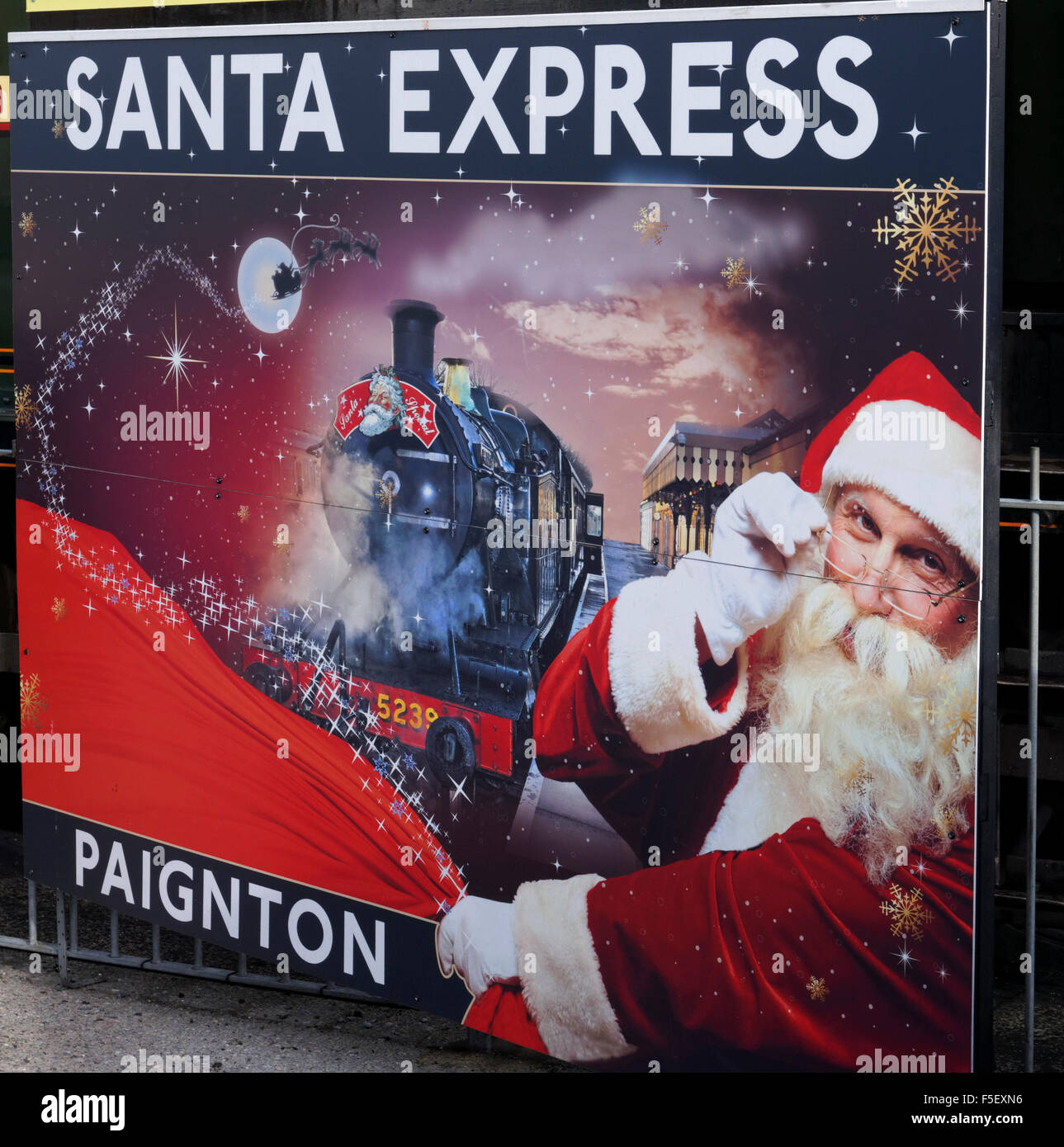 La publicité pour Dartmouth Steam Railway Santa Express, Paignton, Devon, Angleterre. Banque D'Images