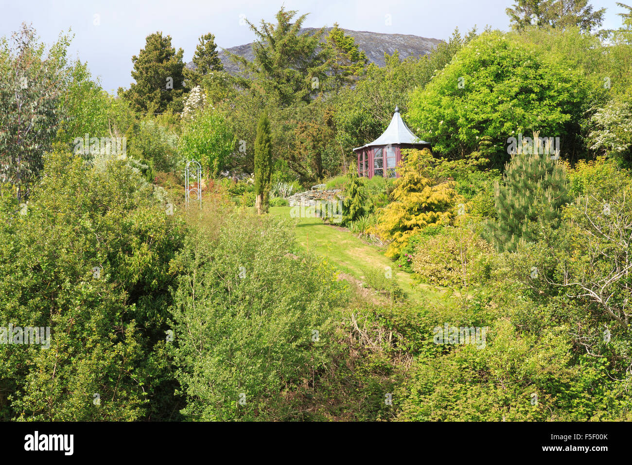 Maison d'été au Chalet jardin envahi par l'Irlande Banque D'Images