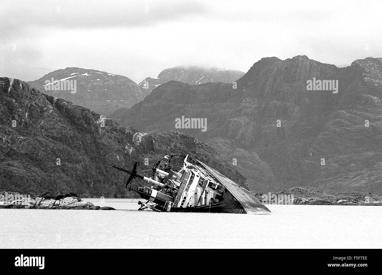 Le HMS Endurance navire hydrographique britannique de l'Antarctique, détroit de Magellan 1973 Banque D'Images