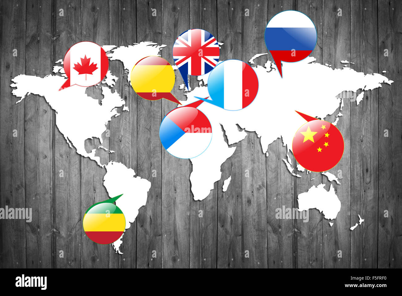 Drapeaux de différents pays sur la carte blanche. Éléments de cette image fournie par la NASA Banque D'Images