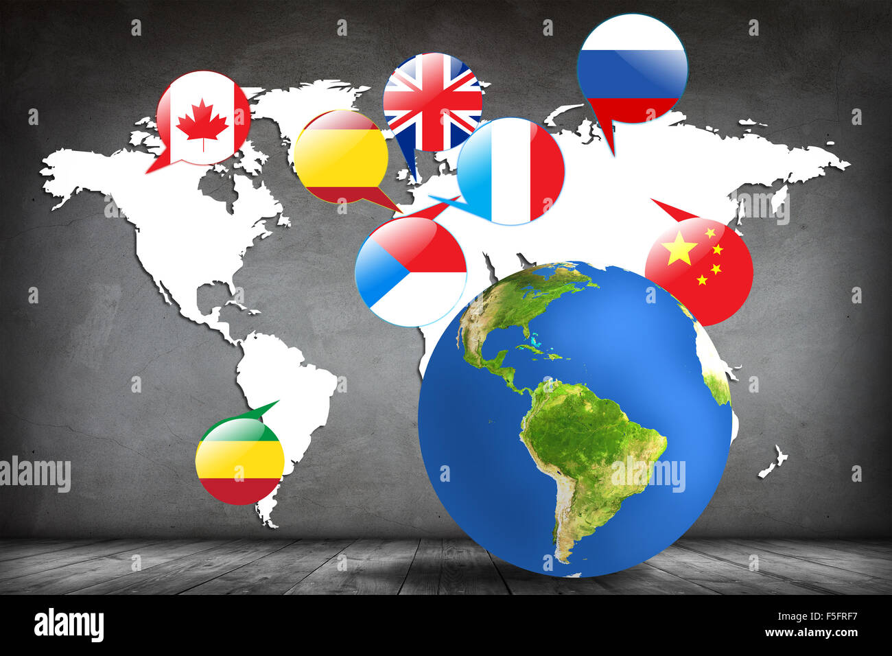 Terre colorée et plan de la salle grise. Éléments de cette image fournie par la NASA Banque D'Images