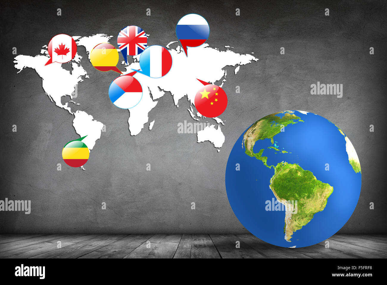 Terre colorée et plan de la salle grise. Éléments de cette image fournie par la NASA Banque D'Images