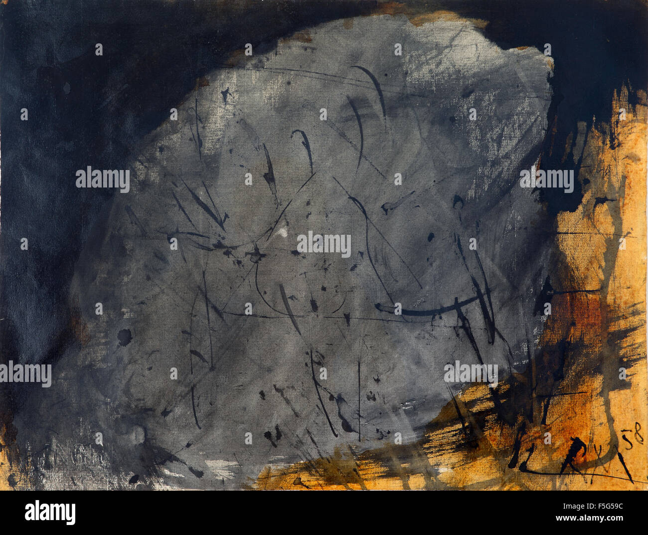 Le Rocher, 1958 (l'encre et la gomme laque sur papier ingres) par Robert Motherwell, artiste américain (1915-1991) Banque D'Images