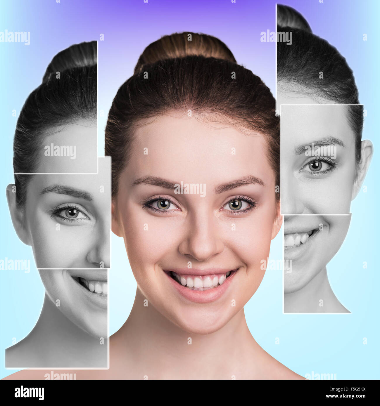 Visage de femme parfaite faite de différentes faces Banque D'Images