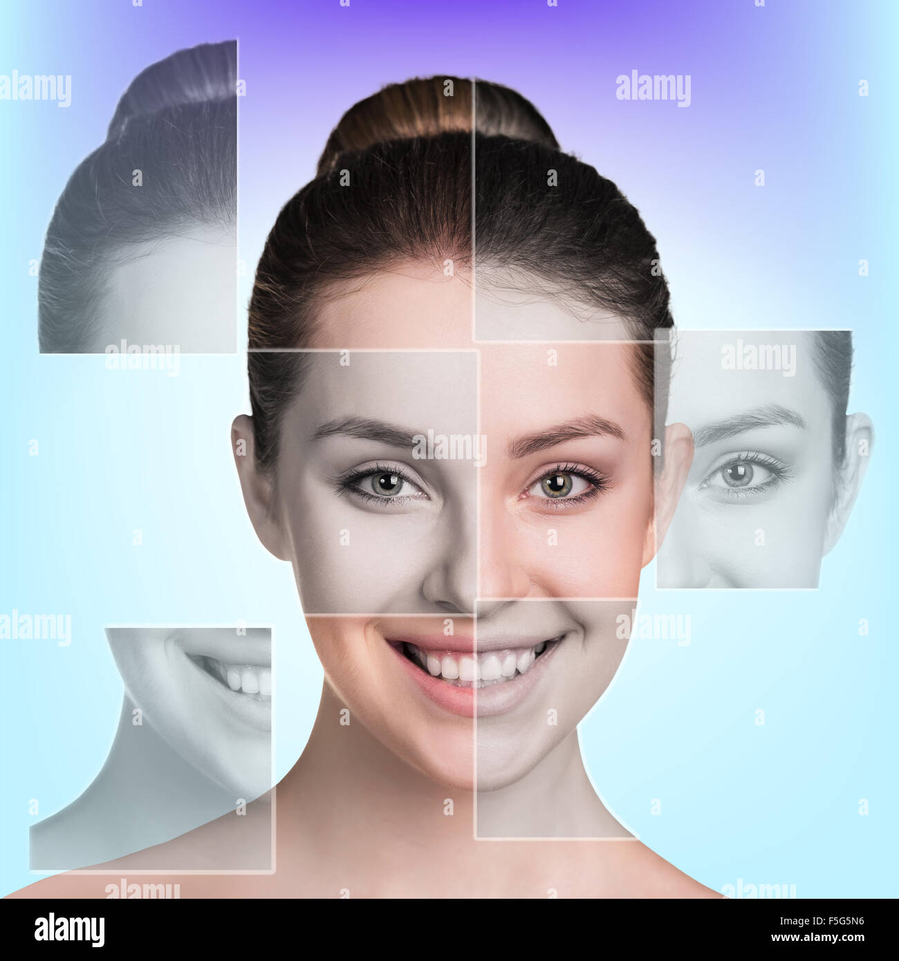 Visage de femme parfaite faite de différentes faces Banque D'Images