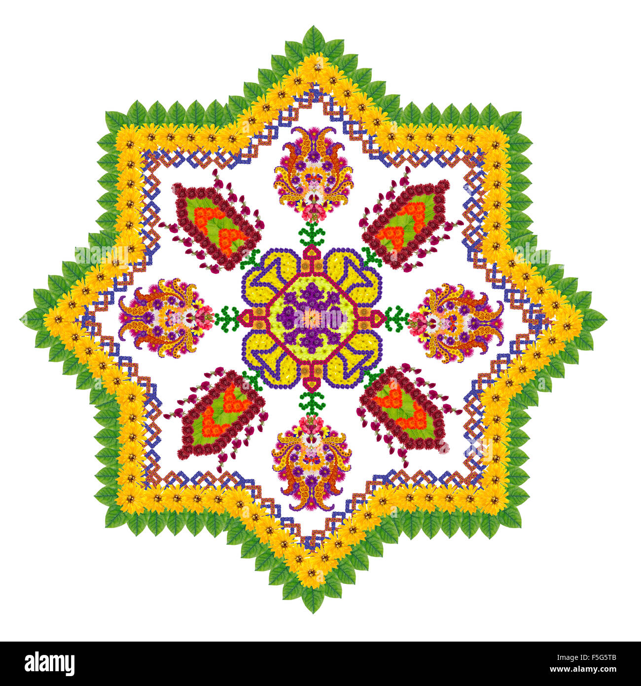 L'élément de base du tapis persan tapis- Diamond Star octogonale . Résumé isolés handmade collage à partir de fleurs d'été Banque D'Images