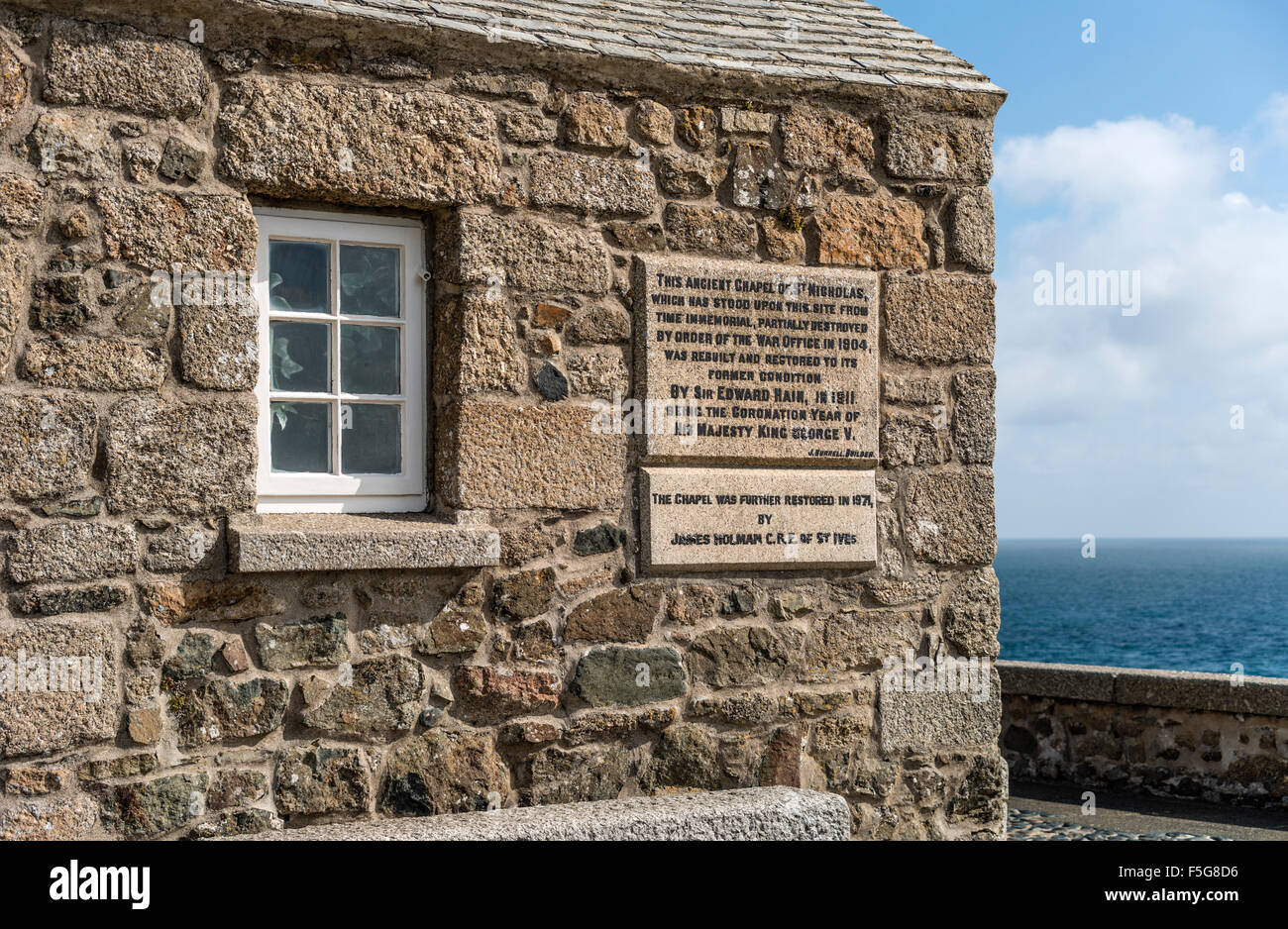 Ancienne Chapelle de St Nicholas à la péninsule de l'île, St Ives, Cornwall, England, UK Banque D'Images