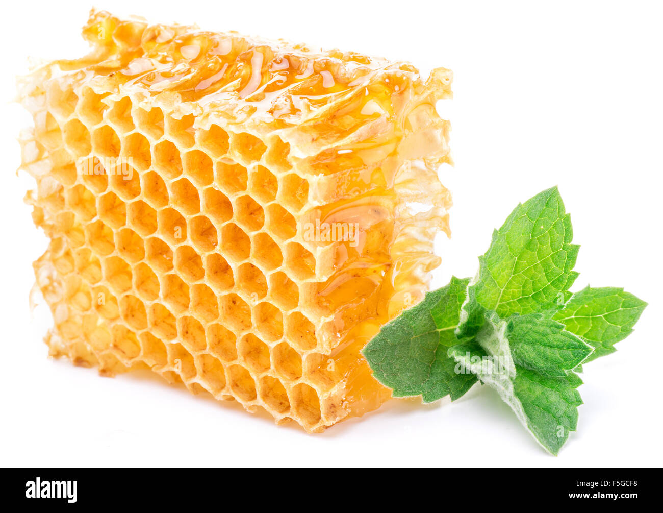 De miel et de menthe sur un fond blanc. Photo de haute qualité. Banque D'Images
