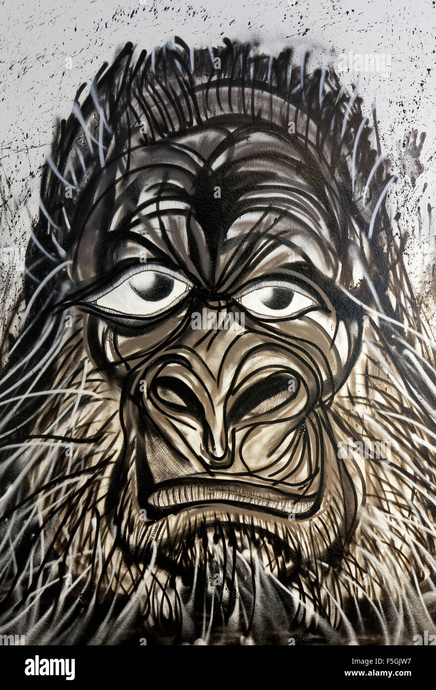 Gorille, graffiti, street art, Düsseldorf, Rhénanie du Nord-Westphalie, Allemagne Banque D'Images