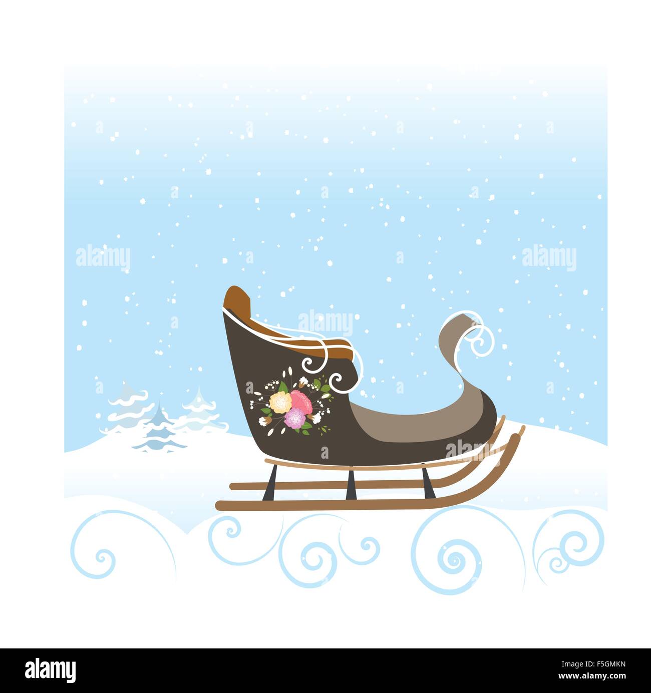 Luge hiver flocon de neige Vintage Fleurs Belle Vector Illustration Illustration de Vecteur