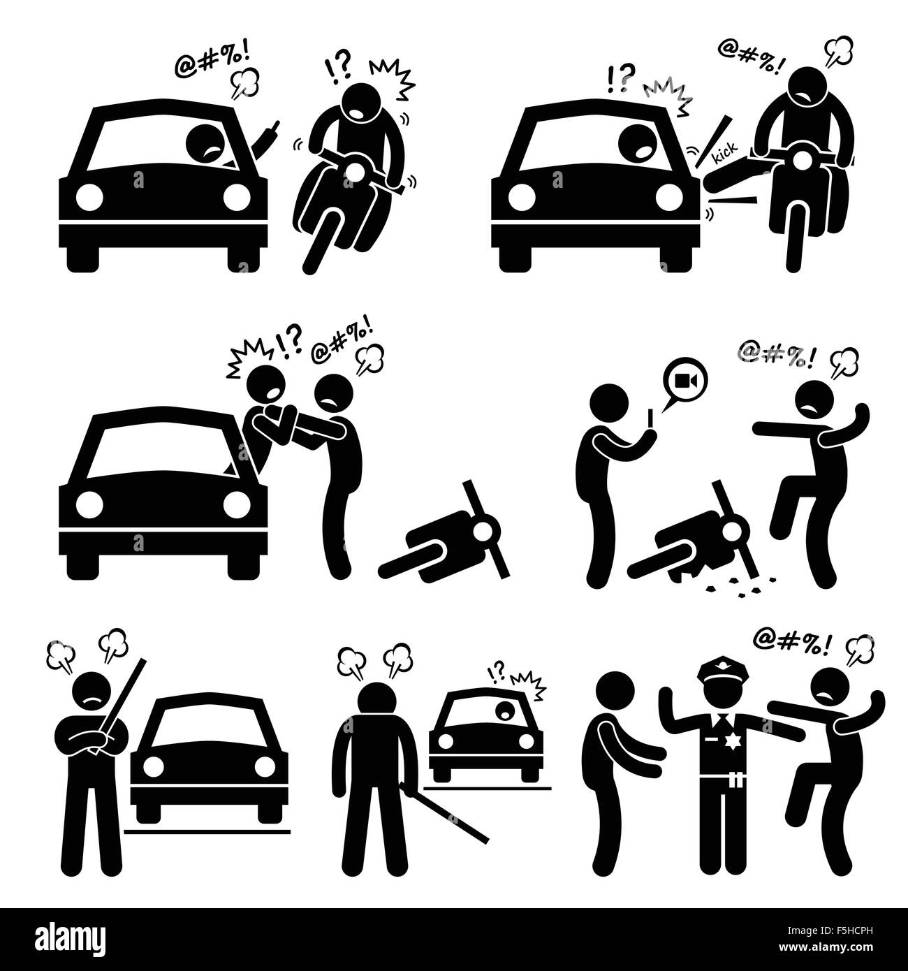 Road Rage pilote Bully Stick Figure Icônes pictogramme Illustration de Vecteur