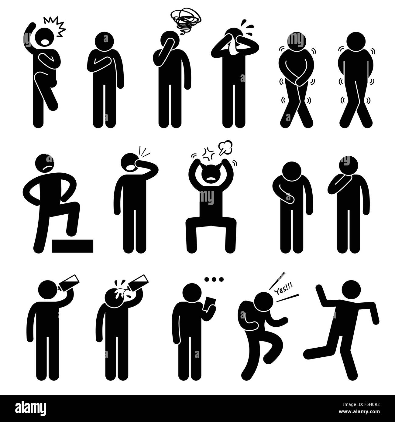 L'action humaine pose des icônes Pictogramme Postures Stick Figure Illustration de Vecteur