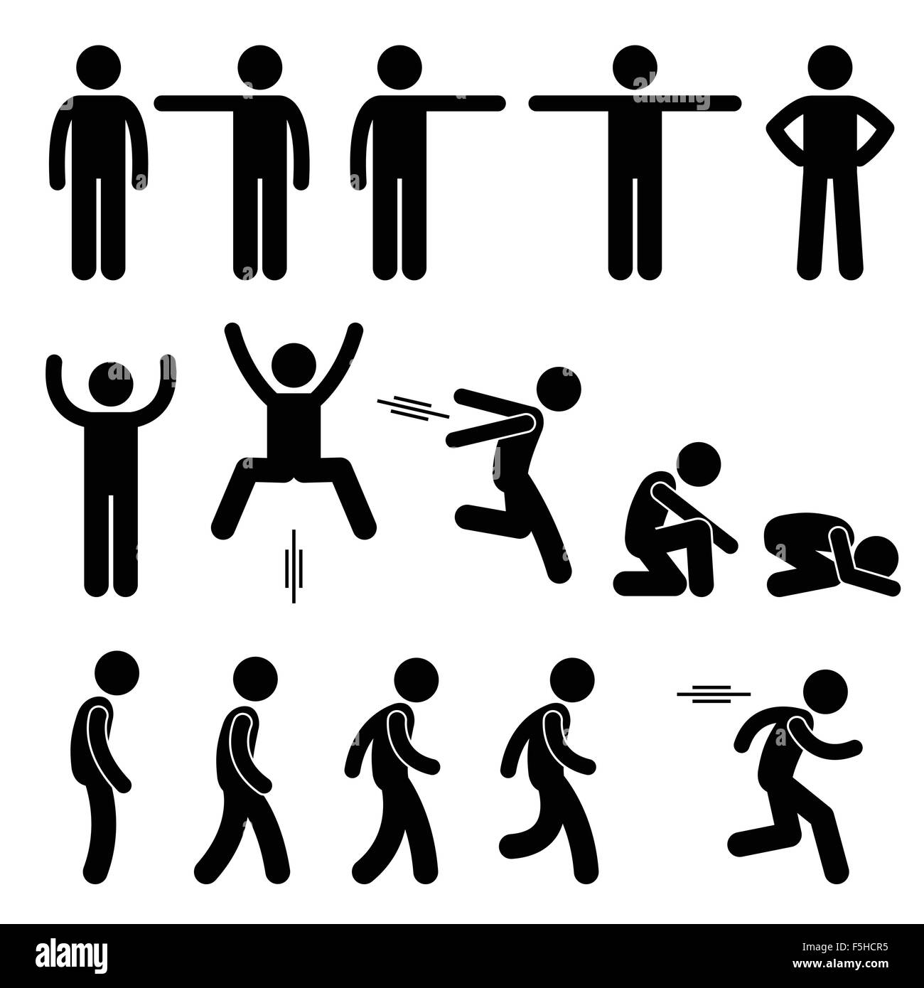 L'action humaine pose des icônes Pictogramme Postures Stick Figure Illustration de Vecteur