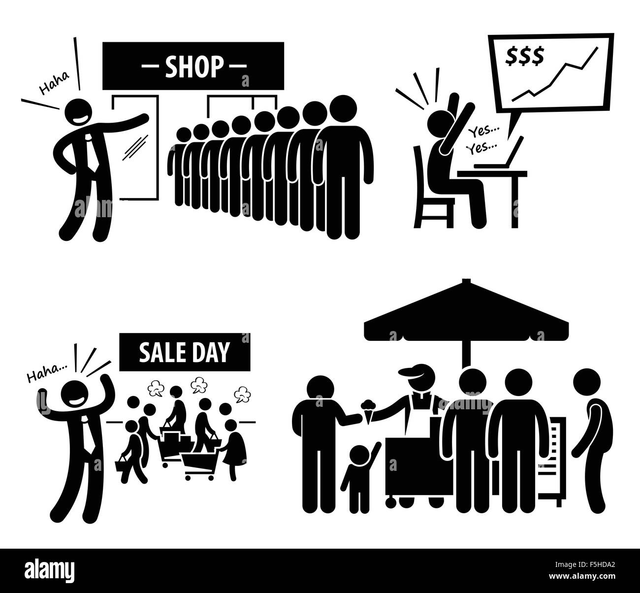 Bonne journée Stick Figure Icônes pictogramme Illustration de Vecteur