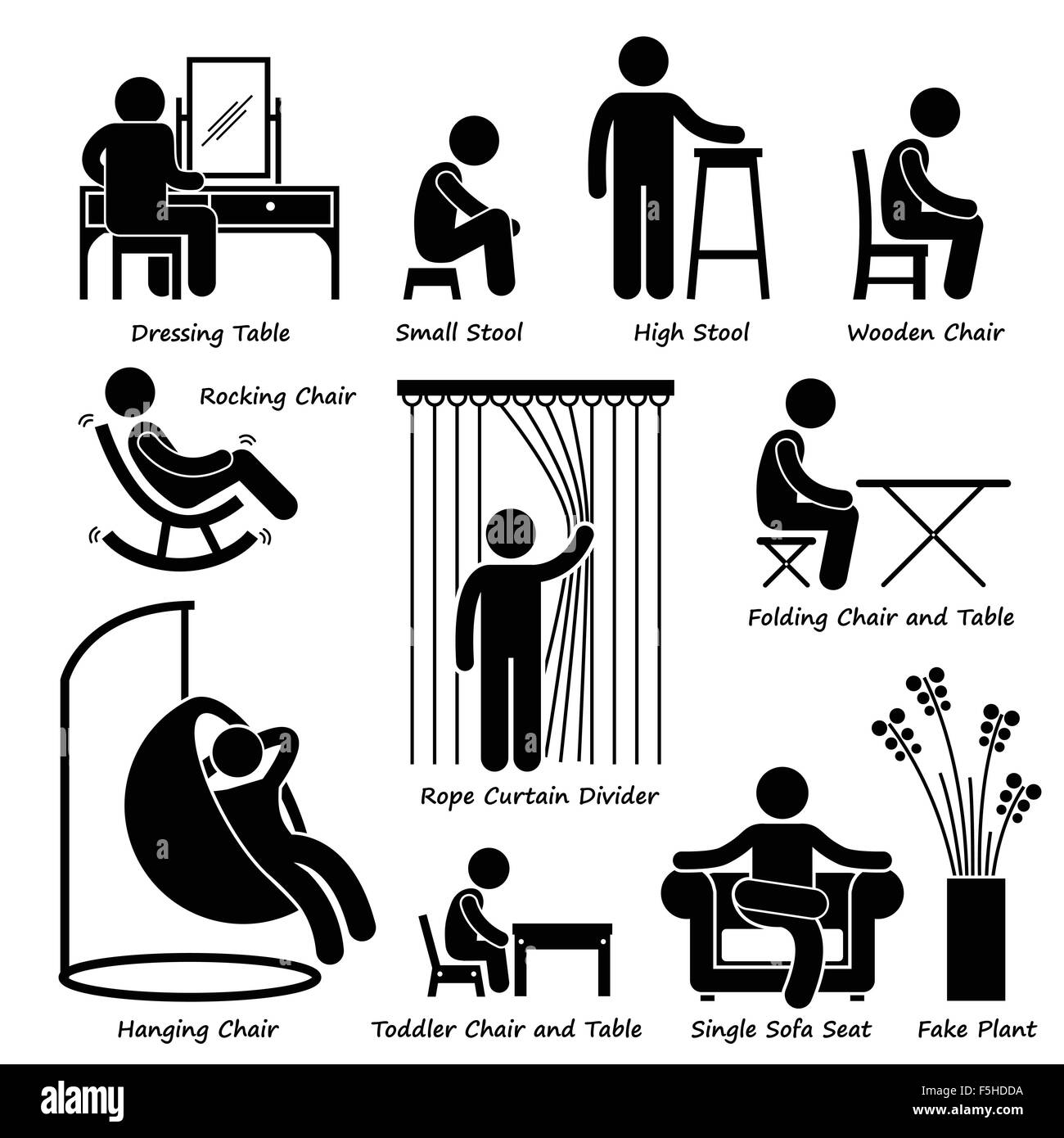 Accueil Meubles et décorations Maison Stick Figure Icône Pictogramme Cliparts Illustration de Vecteur