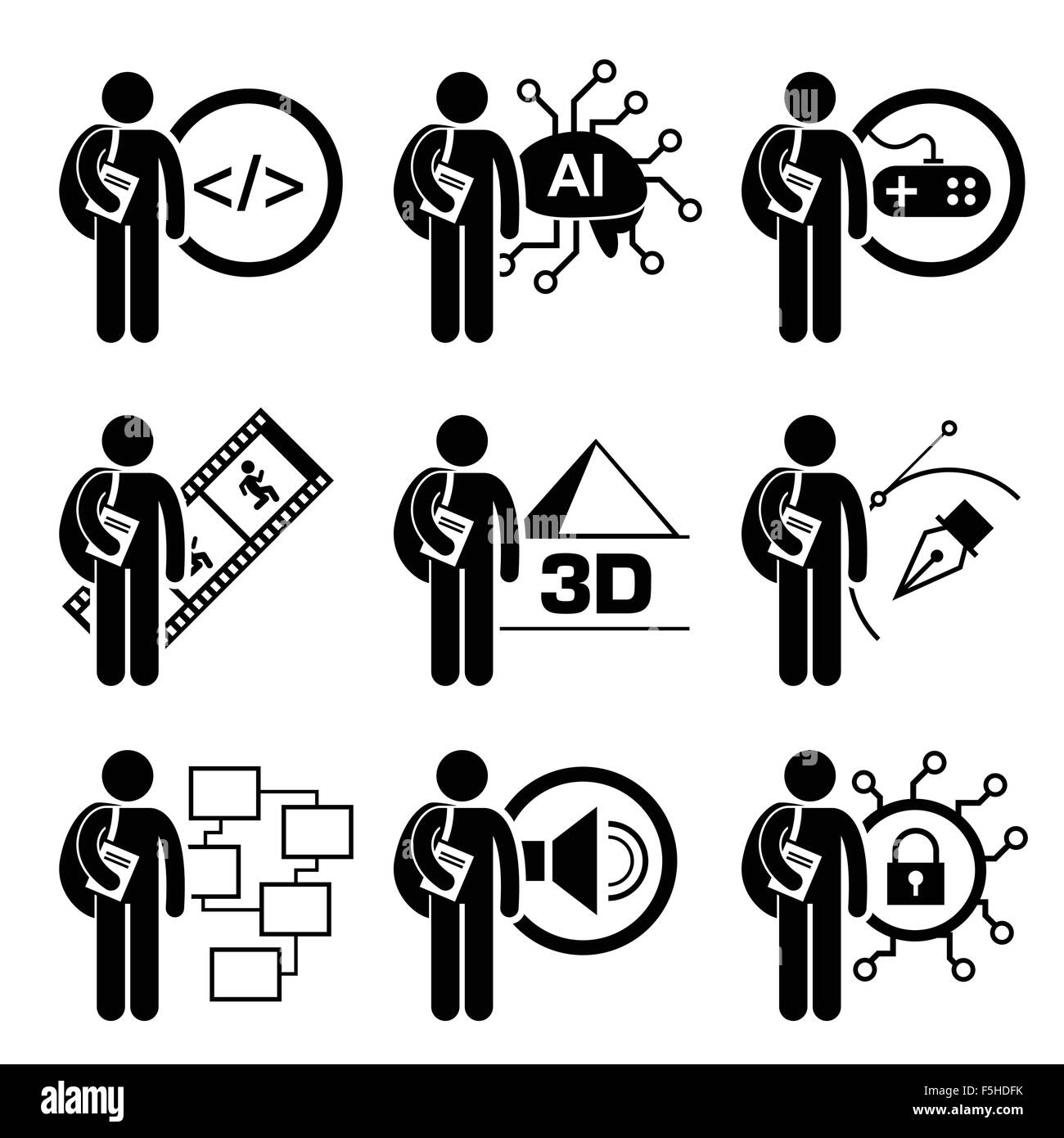 Degré d'étudiant en technologie de l'information - Informatique, AI, conception de jeux, animation multimédia, 3D, graphiste, secur Illustration de Vecteur