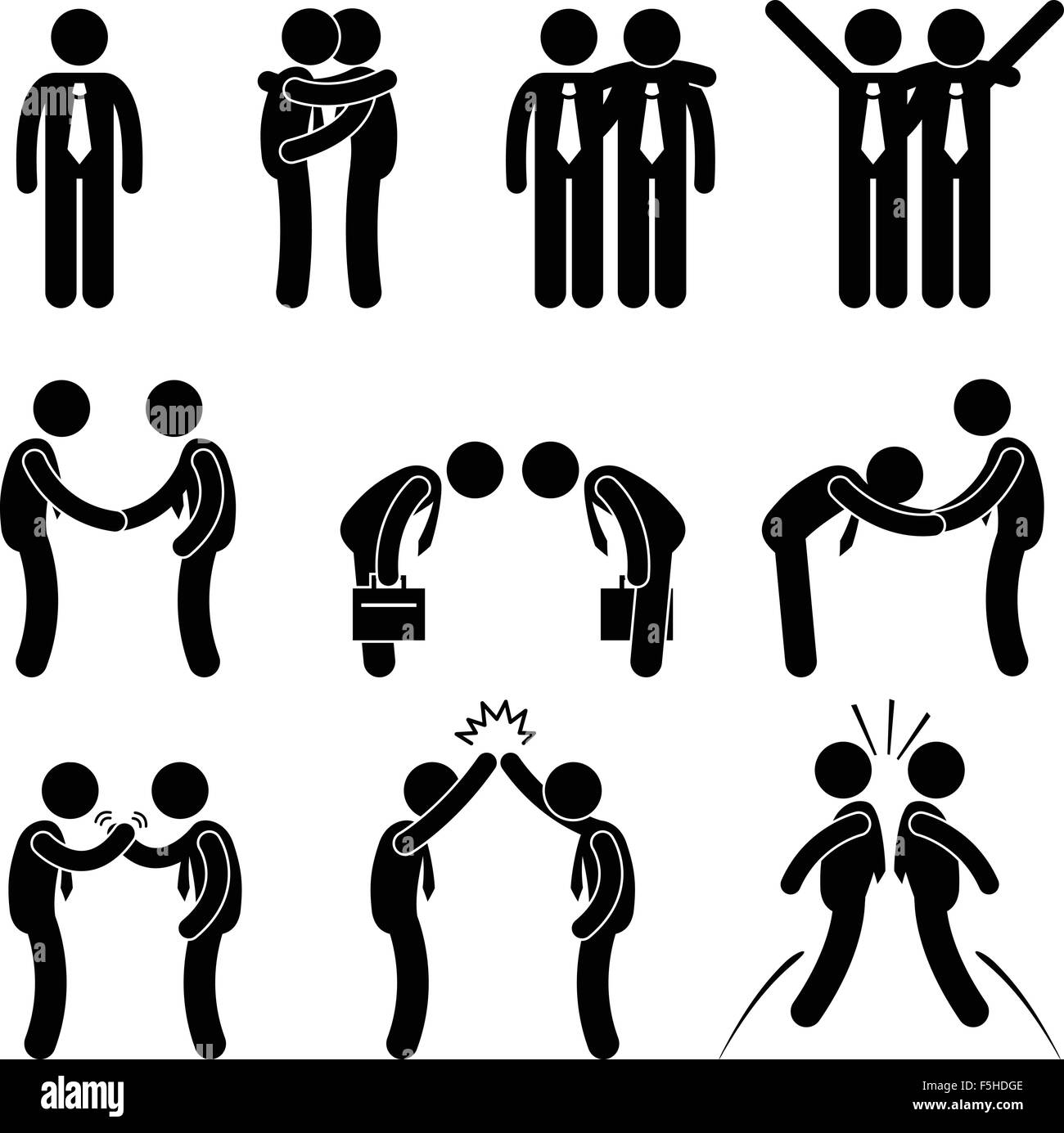 Manière d'affaires geste Salutations Stick Figure Icône pictogramme Illustration de Vecteur