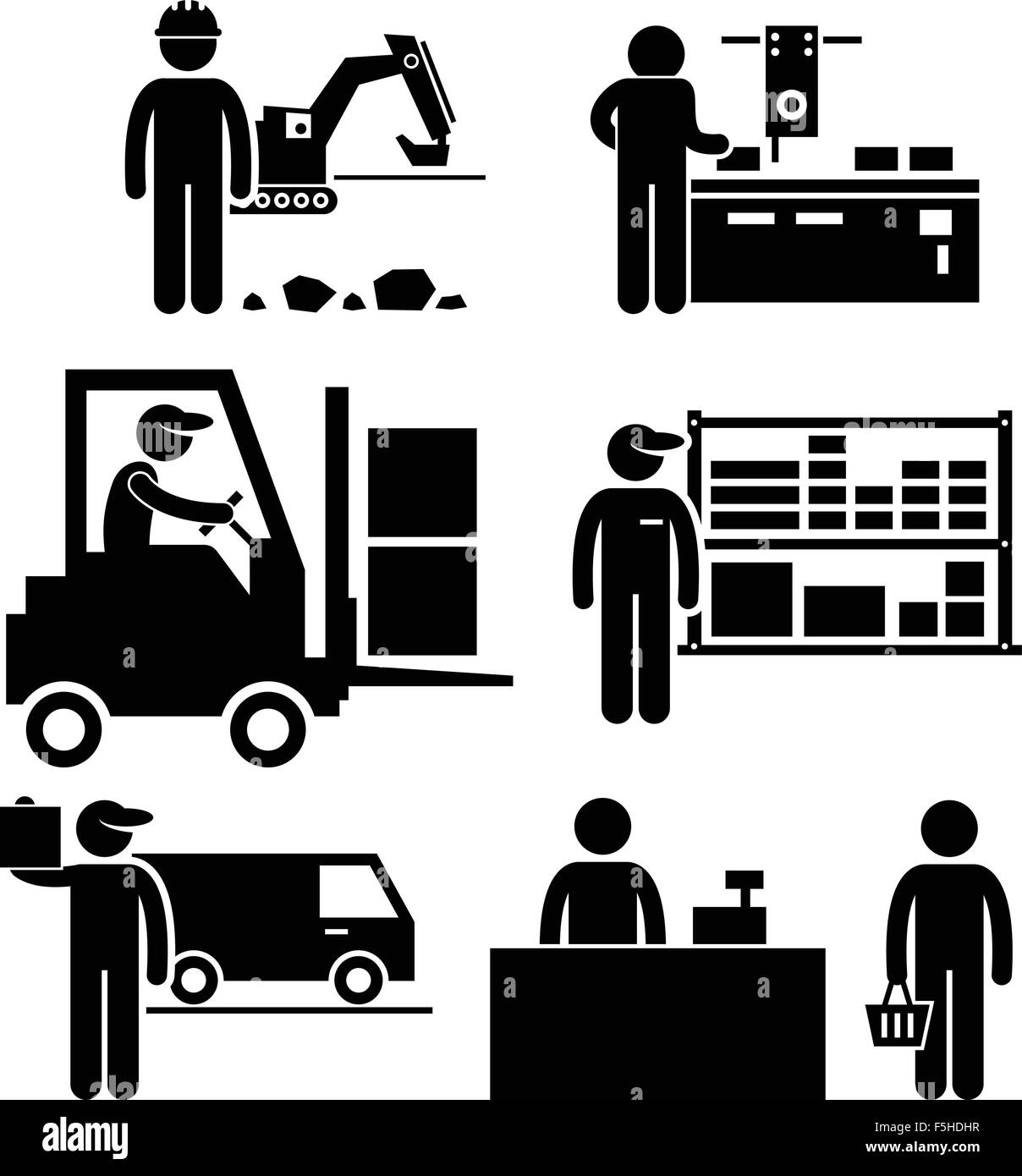 L'écosystème d'affaires entre fabricant, distributeur, grossiste,  détaillant, et de consommateurs Stick Figure Icône pictogramme Image  Vectorielle Stock - Alamy