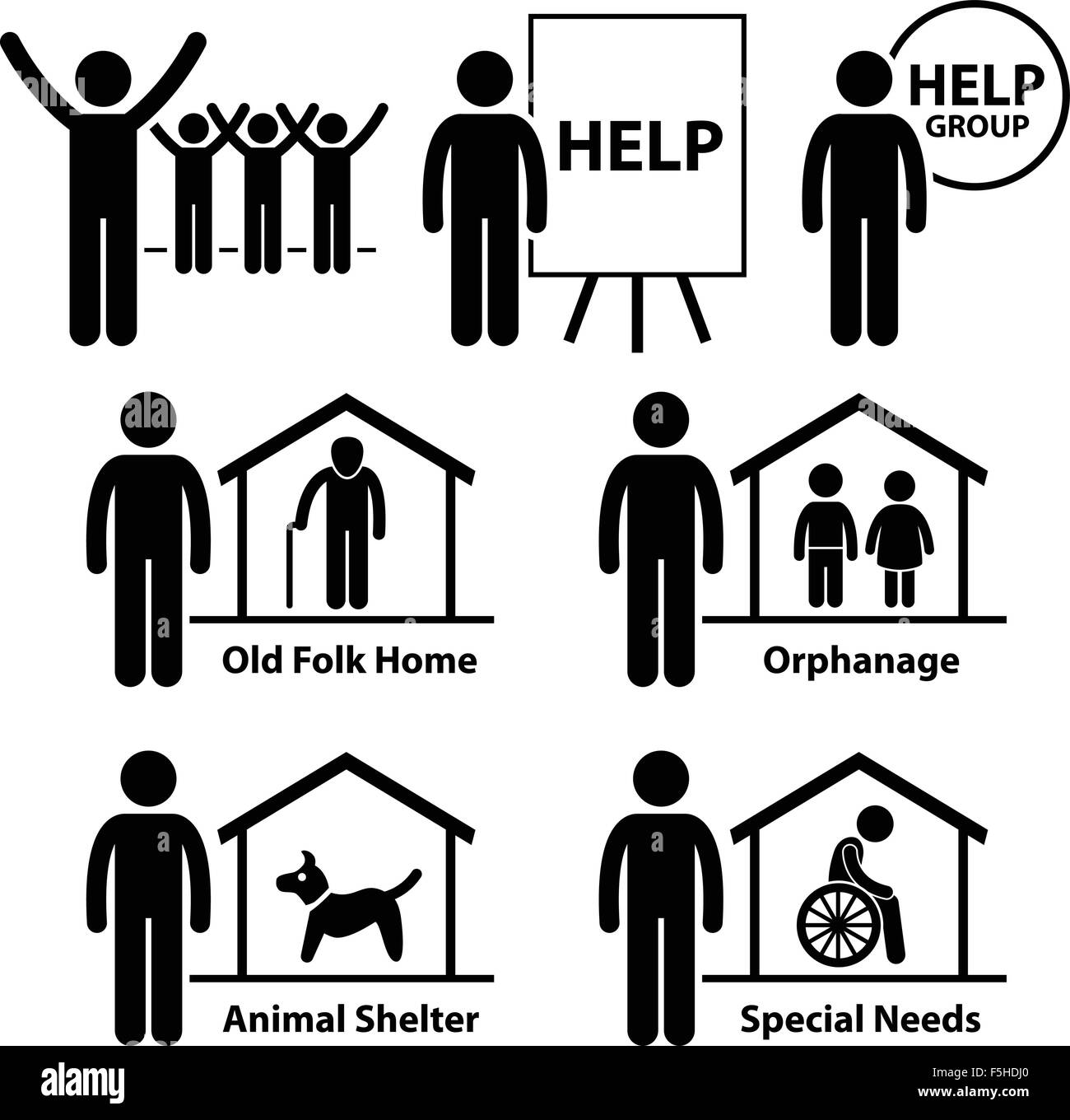 Les responsabilités de services sociaux sans but lucratif de bénévoles de la Fondation Stick Figure Icône pictogramme Illustration de Vecteur