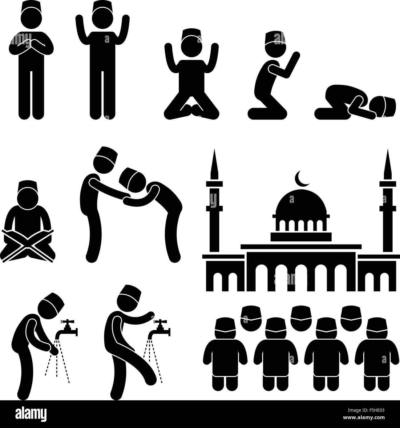 L'Islam la religion musulmane Tradition Culture Stick Figure Icône pictogramme Illustration de Vecteur