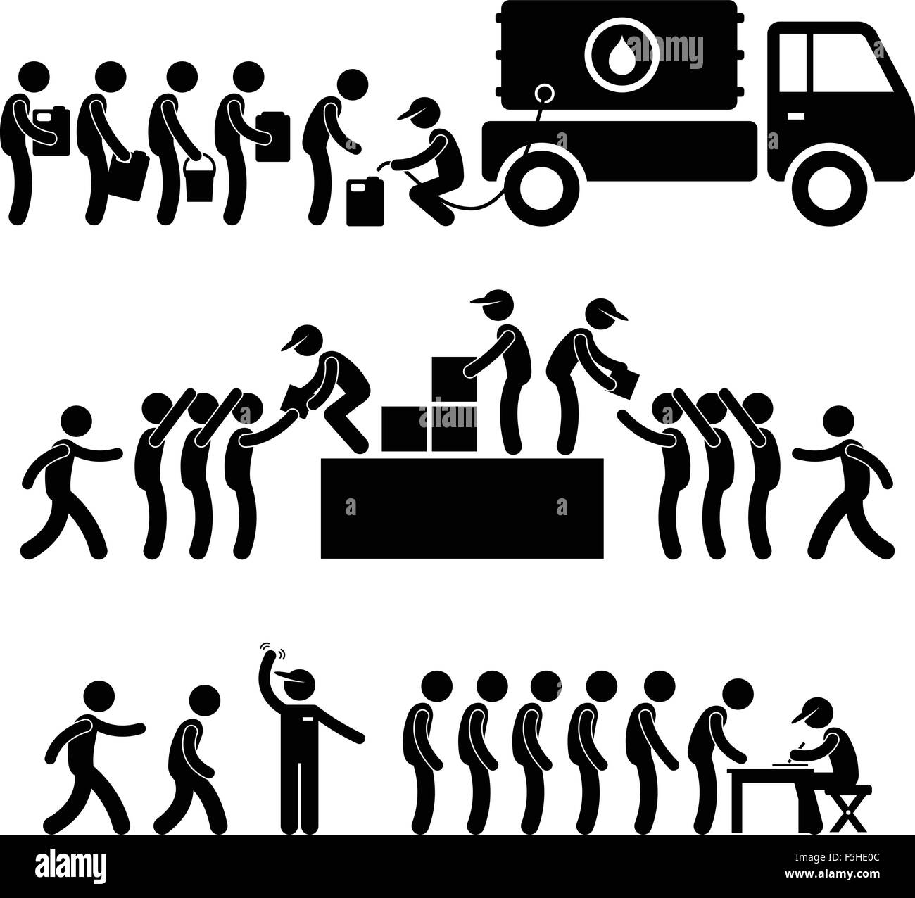 Gouvernement aide alimentaire de l'eau citoyens l'approvisionnement de secours Communauté Stick Figure Icône pictogramme Illustration de Vecteur