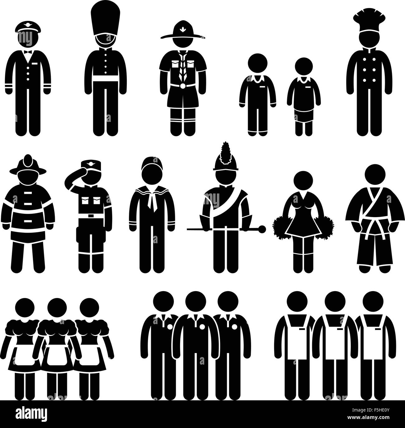 Porter des vêtements costume uniforme scout Guard Capitaine pompier Chef Étudiant stagiaire marin armée soldat travailleur employé Stick Personnel Illustration de Vecteur