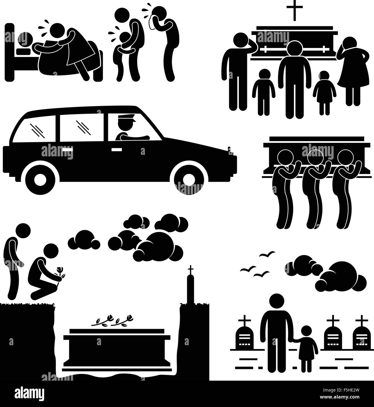 Enterrement cercueil funéraire Homme Mort Mort Mort Stick Figure Icône ...