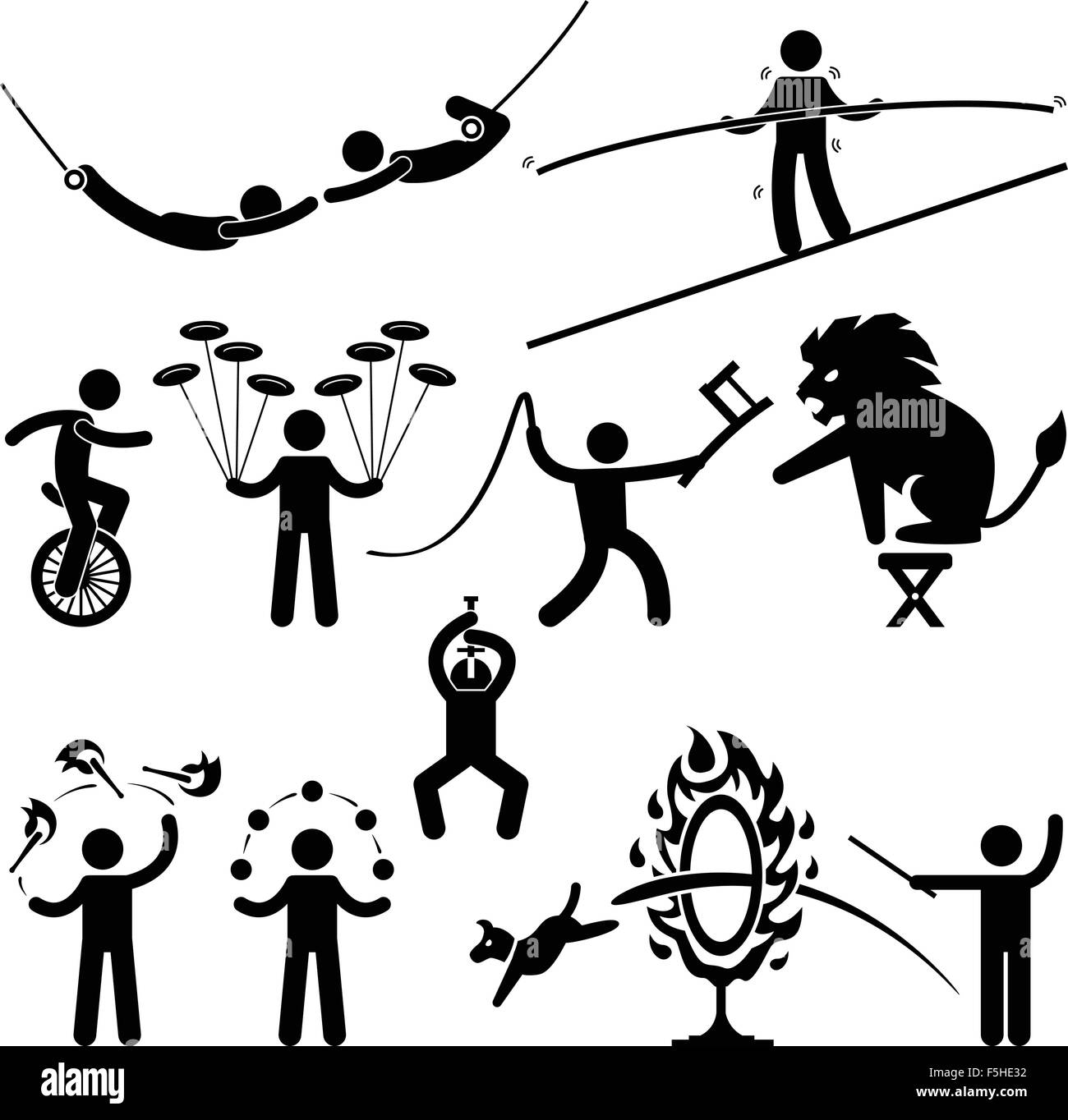 Les artistes de cirque Acrobat Stunt Homme Animal Stick Figure Icône pictogramme Illustration de Vecteur
