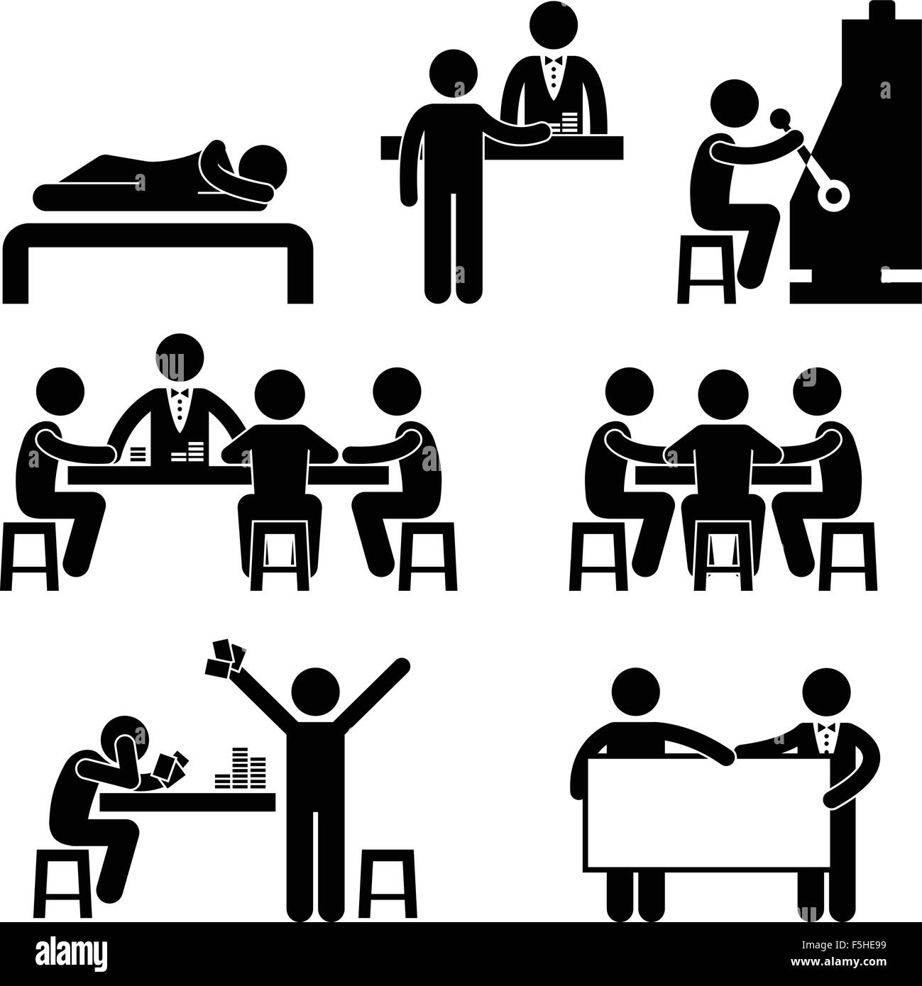 Gambling Casino Animateur Croupier Croupier Machine Jackpot Symbole Icône Pictogramme signe Illustration de Vecteur