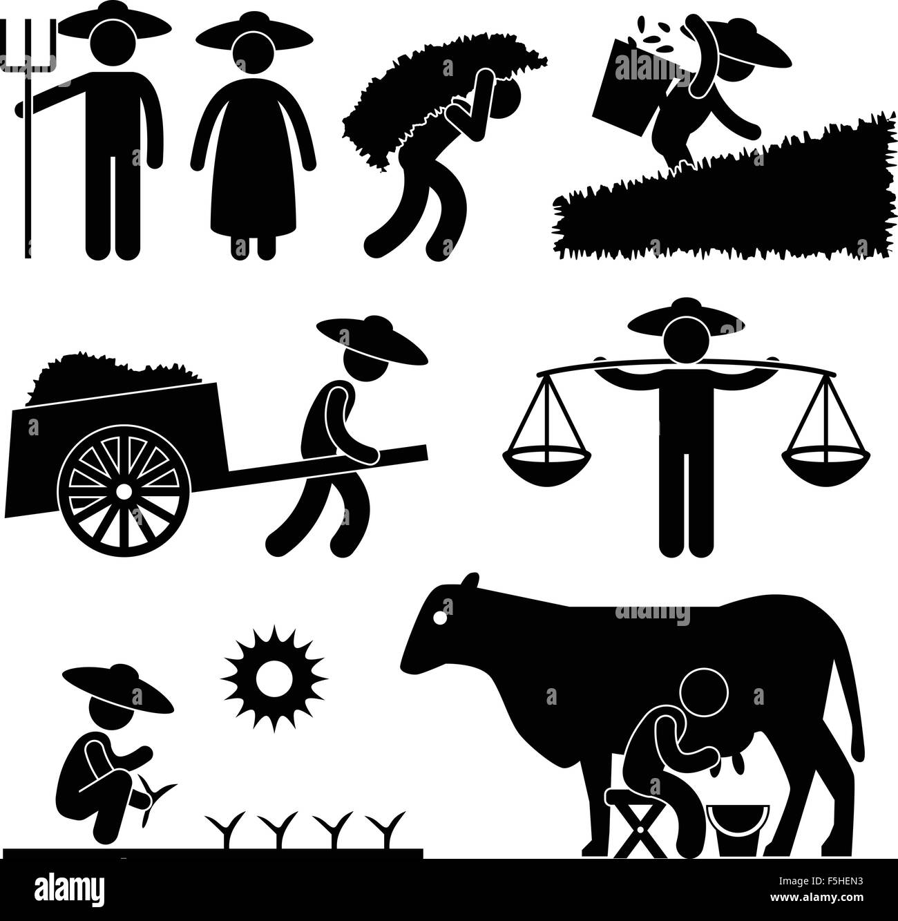Travailleur agricole Agriculteur Agriculture Village Campagne agricole Symbole Icône Pictogramme signe Illustration de Vecteur