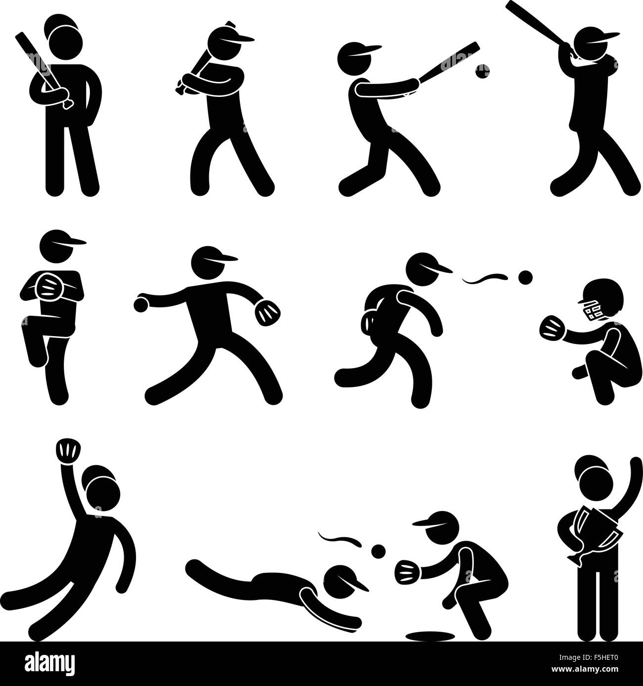 Softball Baseball Pitcher Swing Icône Pictogramme signe Symbole Champion Illustration de Vecteur