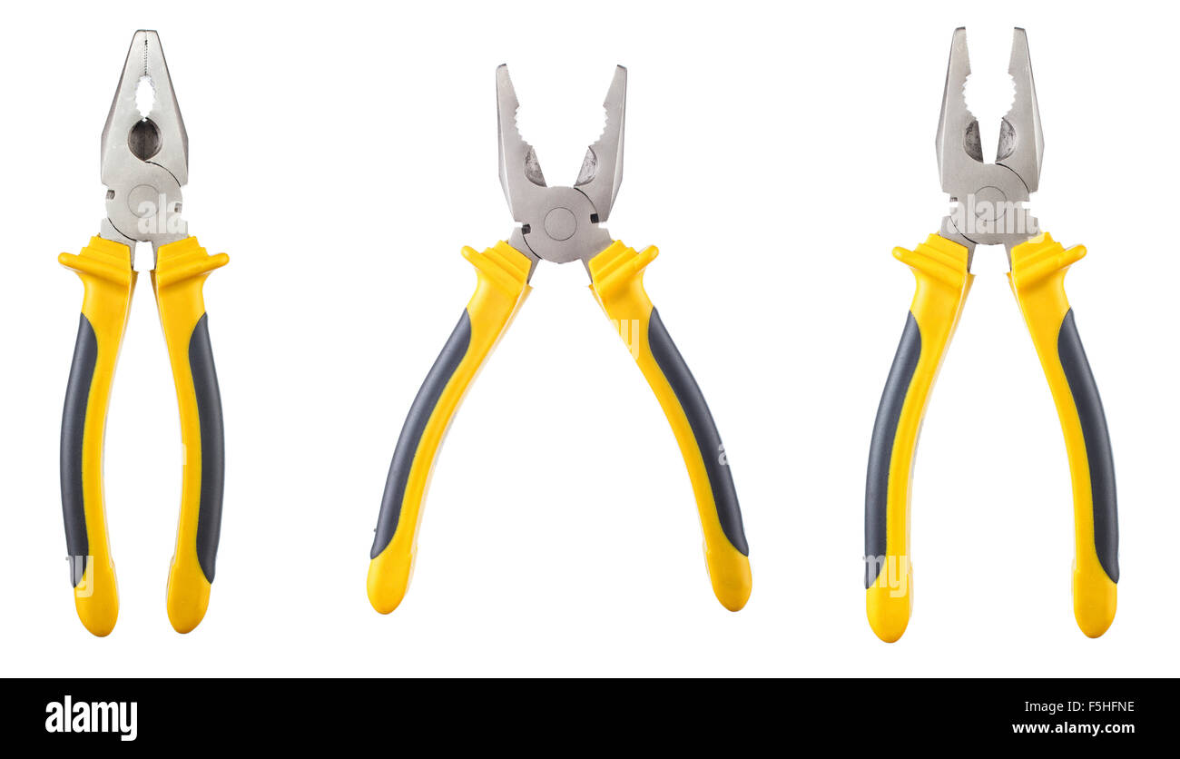 Trois pinces isolées jaune et noir Banque D'Images