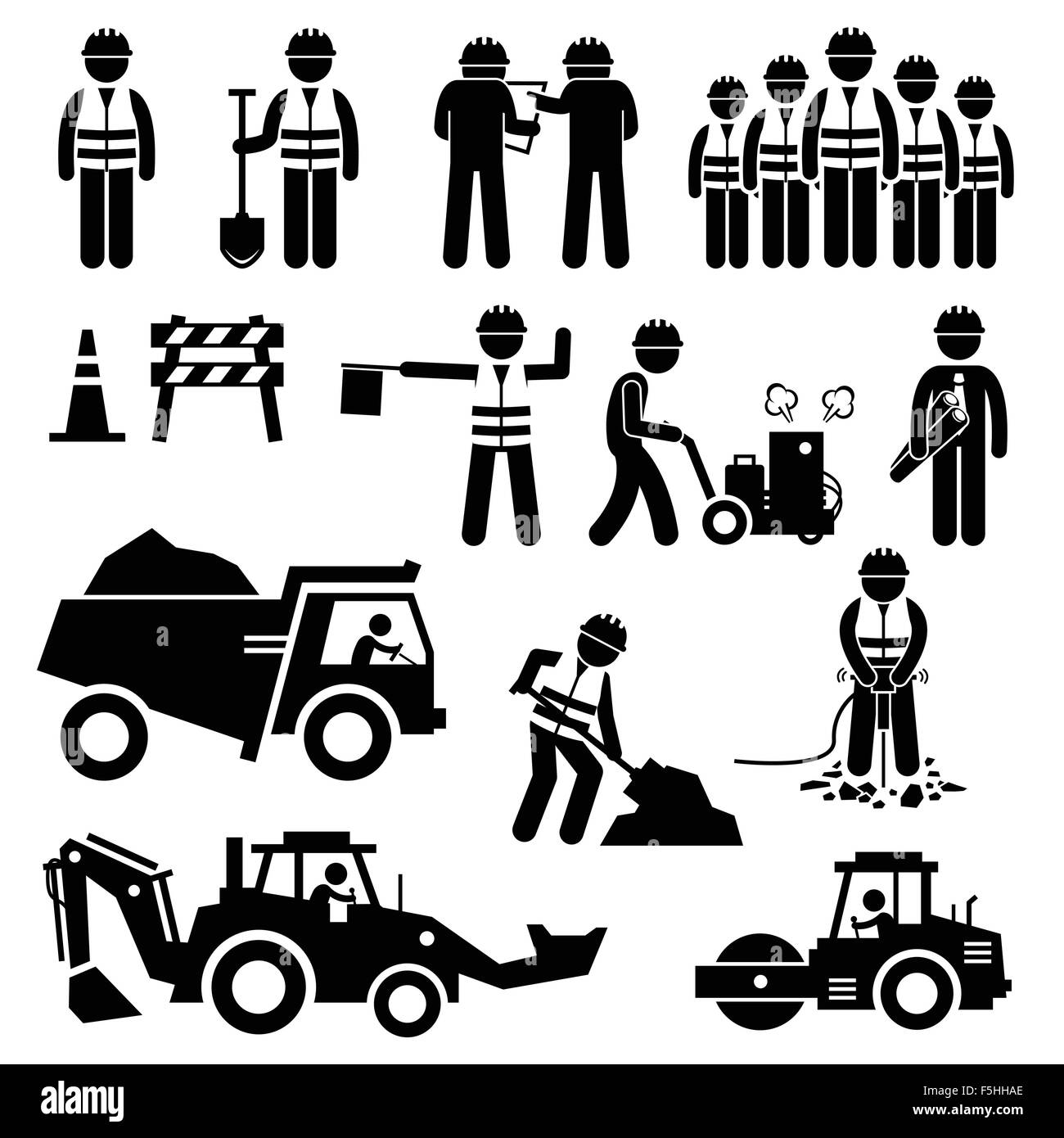Road Construction Worker Stick Figure Icônes pictogramme Illustration de Vecteur