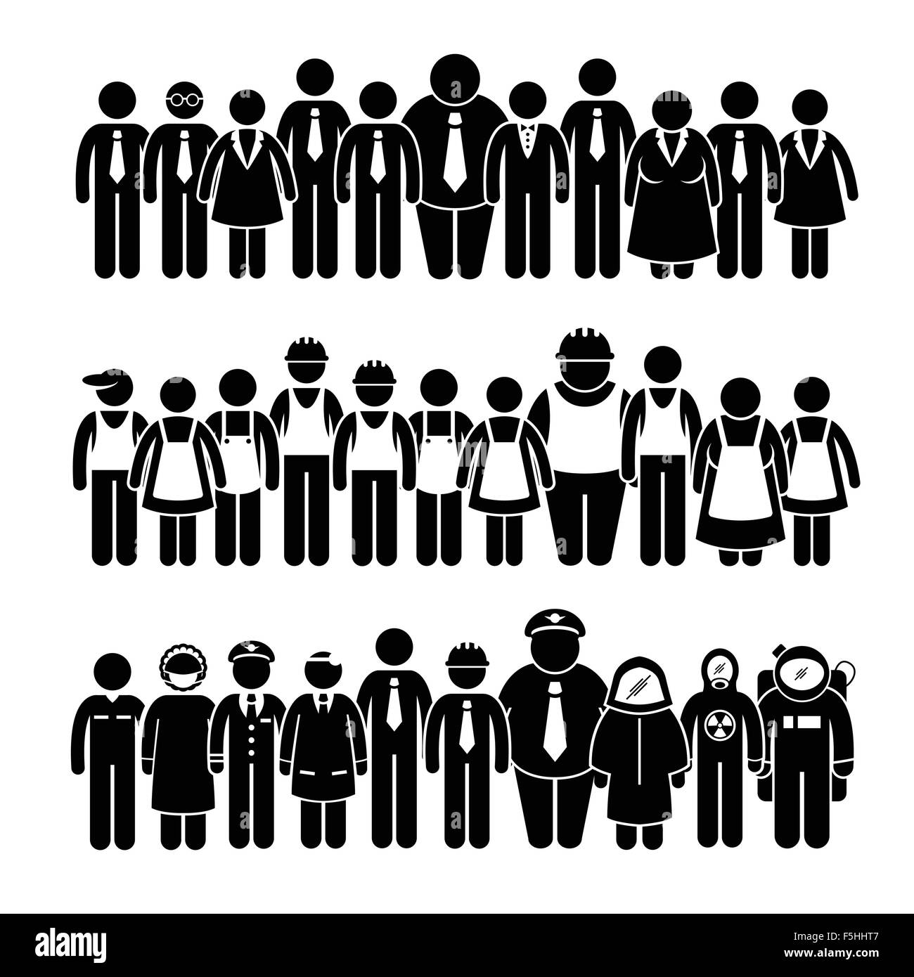 Groupe de personnes de différents travailleurs Profession Stick Figure Icônes pictogramme Illustration de Vecteur