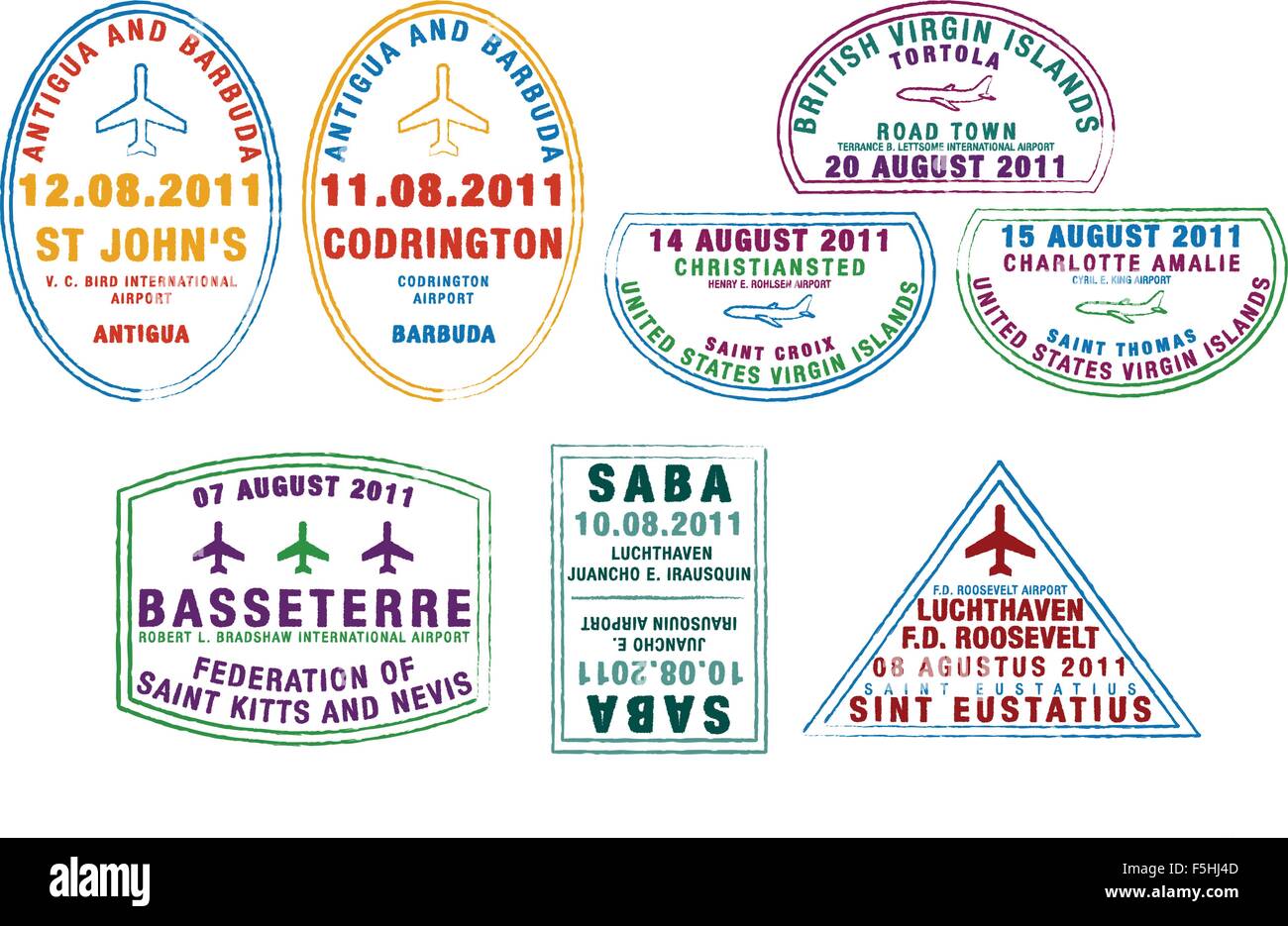 Timbres de Passeport les îles du vent dans les Caraïbes en format vectoriel. Illustration de Vecteur