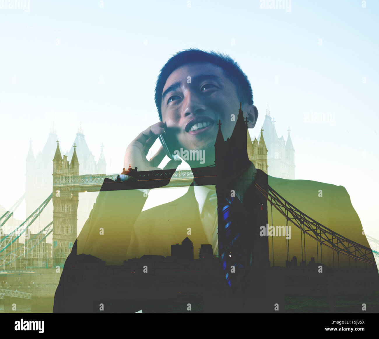 Homme d'affaires sur le téléphone en voyage d'affaires, Concept de Londres Banque D'Images