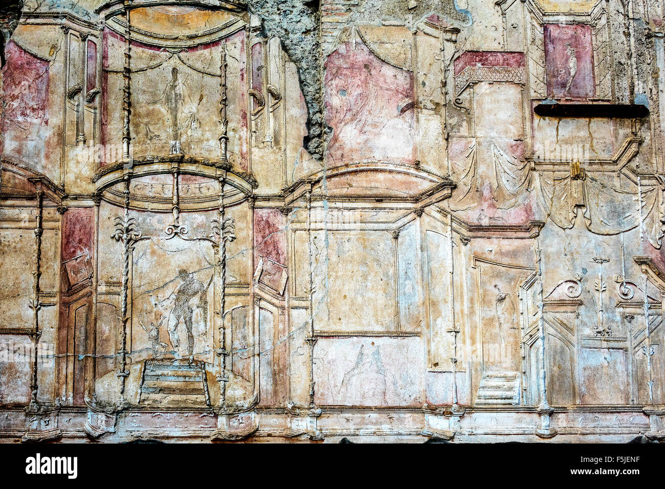 Face plâtre sur mur Thermes de Stabys Campanula Pompéi Italie Banque D'Images